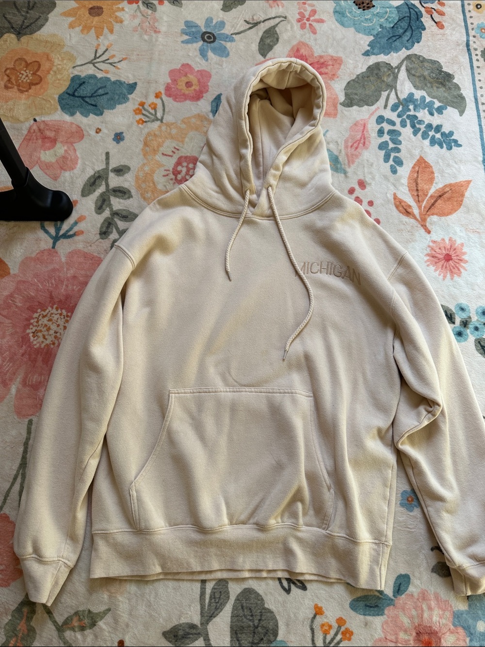 Michigan Embroidered Pullover Hoodie - Cream